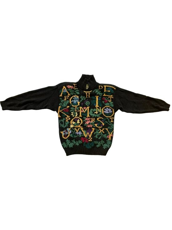The Eagle'S Eye Sweaters - Vintage Sweater Eagle's Eye Cottagecore Grannycore Alphabet Black Y2K 80's LARGE